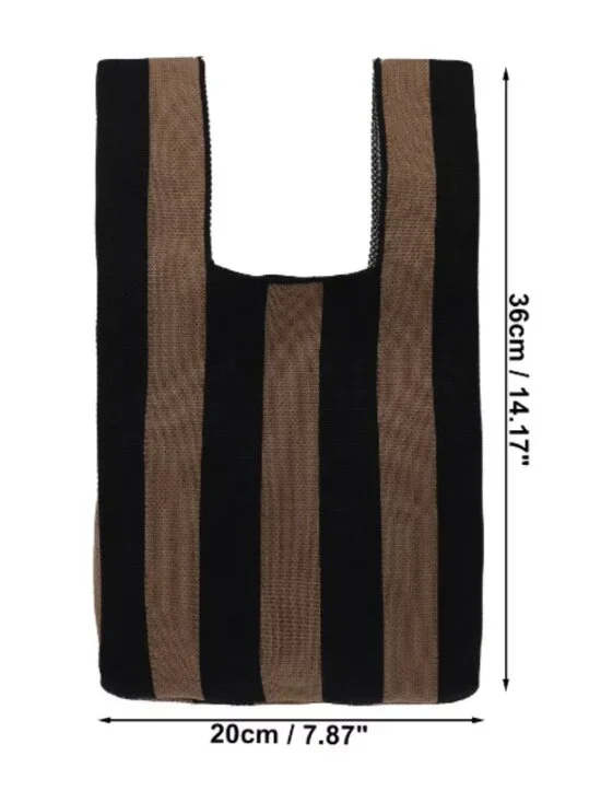 Reusable Vertical Stripes Tote - Black Khaki - Picture 3 of 8